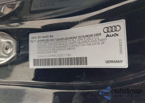 2012 Audi S5 4.2 Premium Plus z USA, uszkodzony, nr VIN WAUVVAFR4CA001795